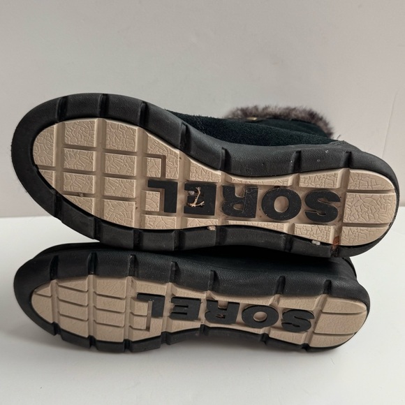 Sorel explorer joan Black Winter Boots with Faux Fur Trim - Picture 8 of 11